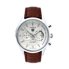 TAG Heuer Carrera Chronograph – Silver Dial & Brown Leather Strap
