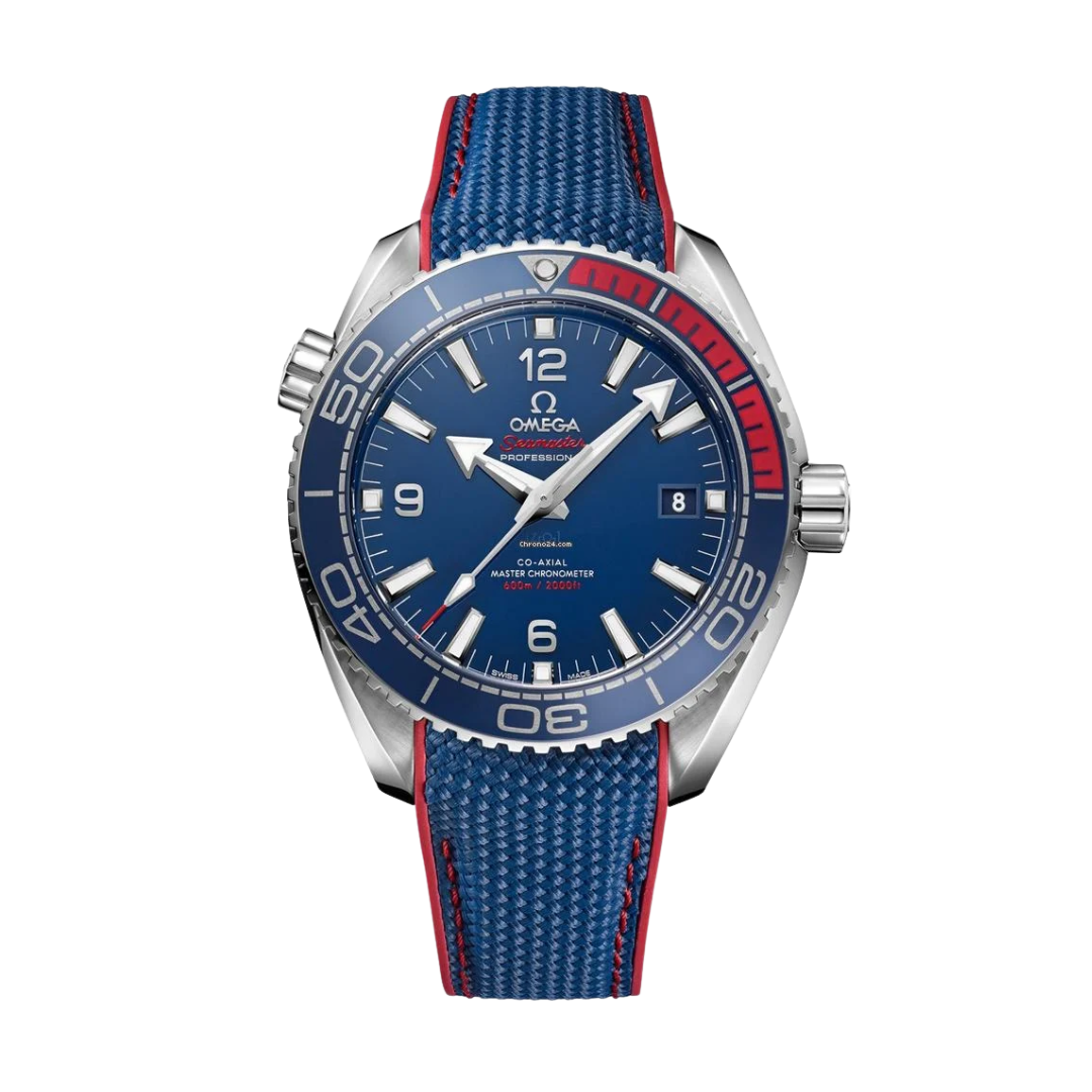 Omega Seamaster Planet Ocean “Co-Axial Master Chronometer” – Blue/Red | Textile Strap